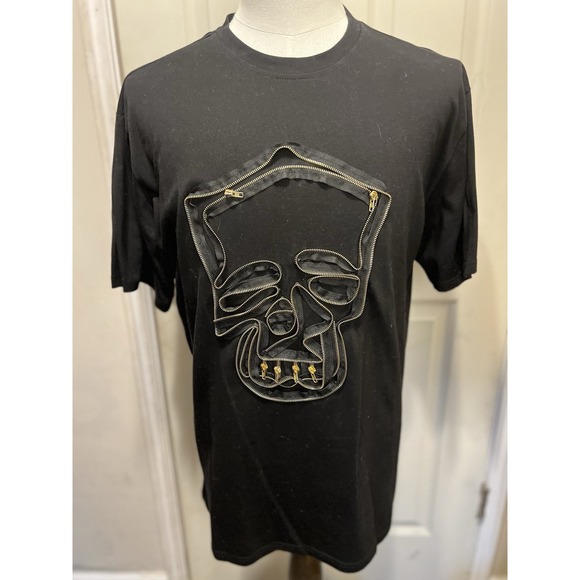 Arganaut Men's T‎ Shirt 2 Xl Black With Scull Made With Zippers Very Unique - Picture 1 of 7